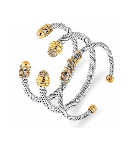 Designer inspired two tone bracelet with twisted inlaid the Zircon