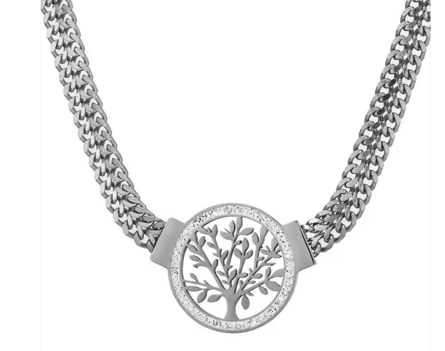 Stainless Steel Thick Chain Tree of Life Necklace – Micro Inlaid Zircon Pendant for Women.