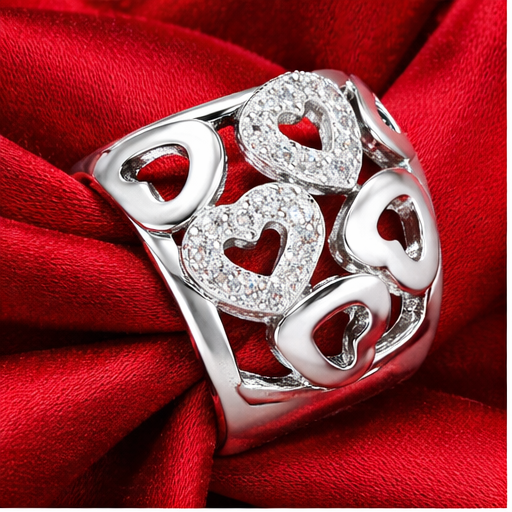 Sterling Silver Luxury Crystal Heart Statement Ring