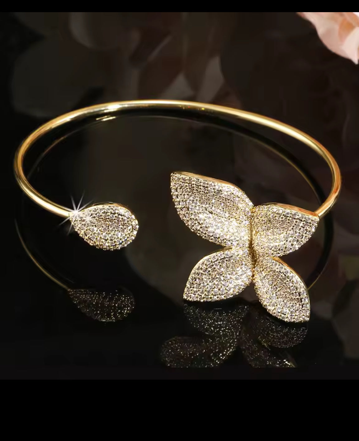 Micro Paved Cubic Zircon Leaf Cuff Bracelet