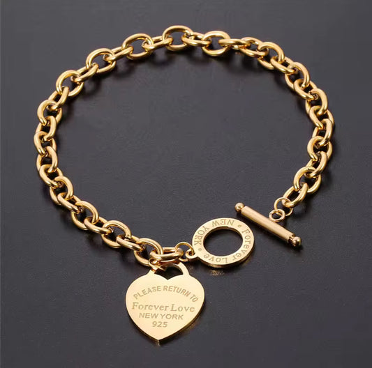 Designer Inspired  Gold Stainless  Steel  Love Heart Bracelet