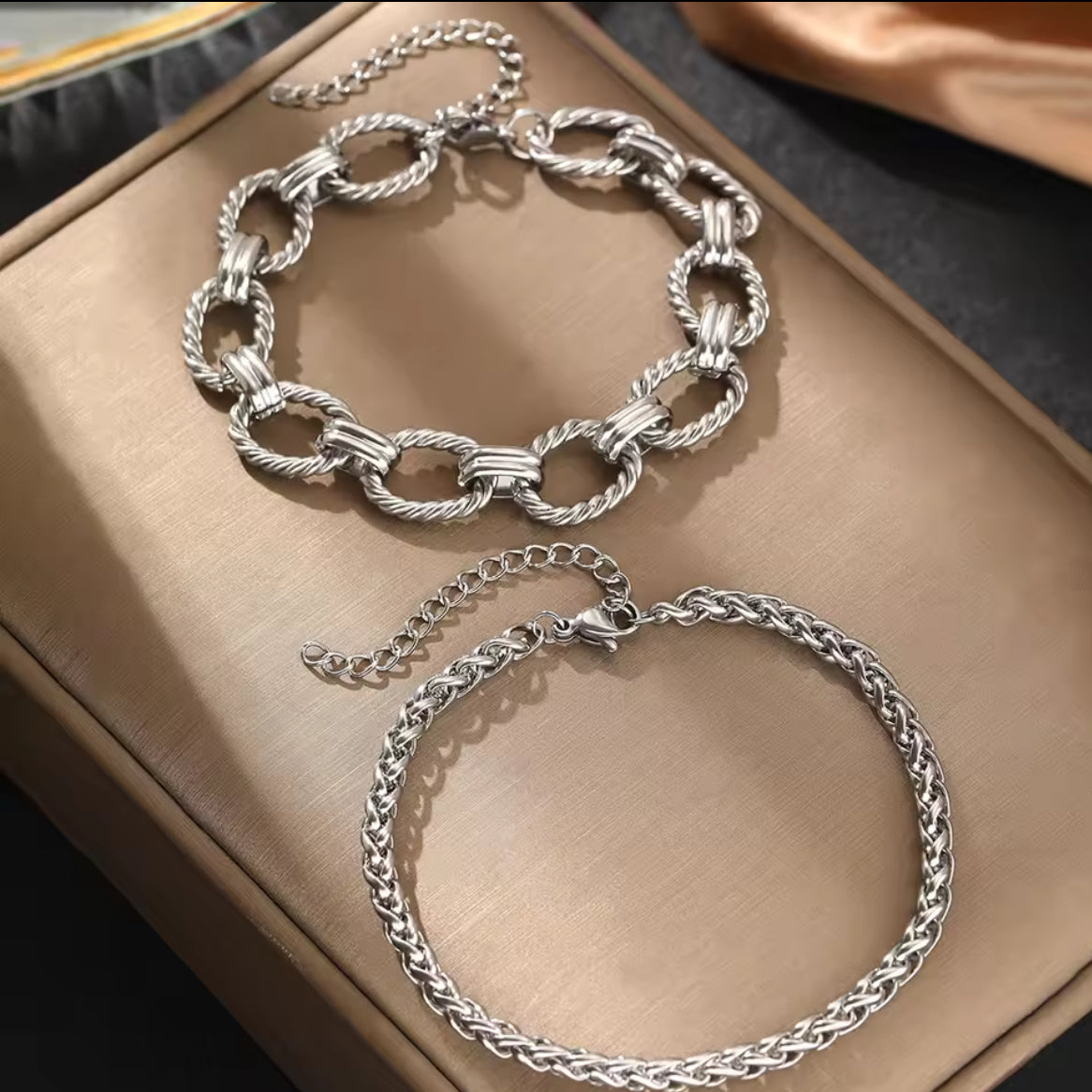 Designer inspired Silver Stainless  steel Bracelet set