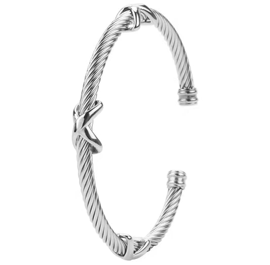 Designer Inspired  Silver  twist Stainless Steel Cuff  bracelet