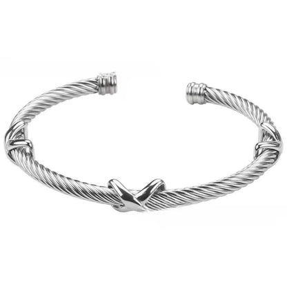 Designer Inspired  Silver  twist Stainless Steel Cuff  bracelet