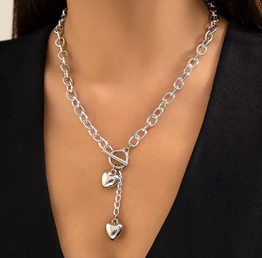 Elegant, Big double Heart Toggle  Necklace