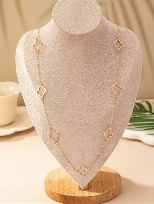 Designer inspired gold four  leaf clover necklace