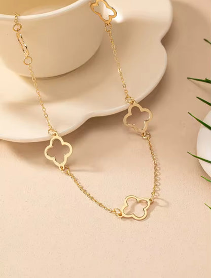 Designer inspired gold four  leaf clover necklace