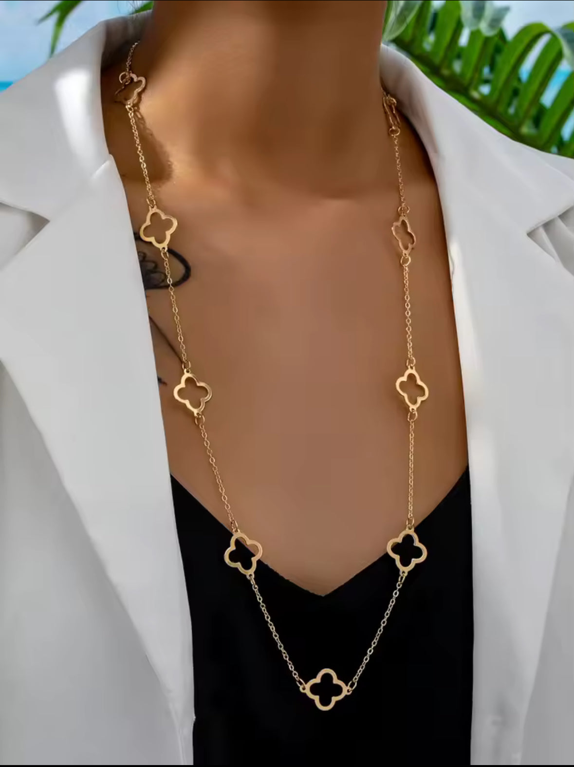 Designer inspired gold four  leaf clover necklace