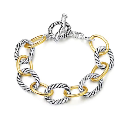 Designer Inspired  two Tone Circle  Cable Link Bracelet