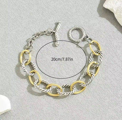 Designer Inspired  two Tone Circle  Cable Link Bracelet