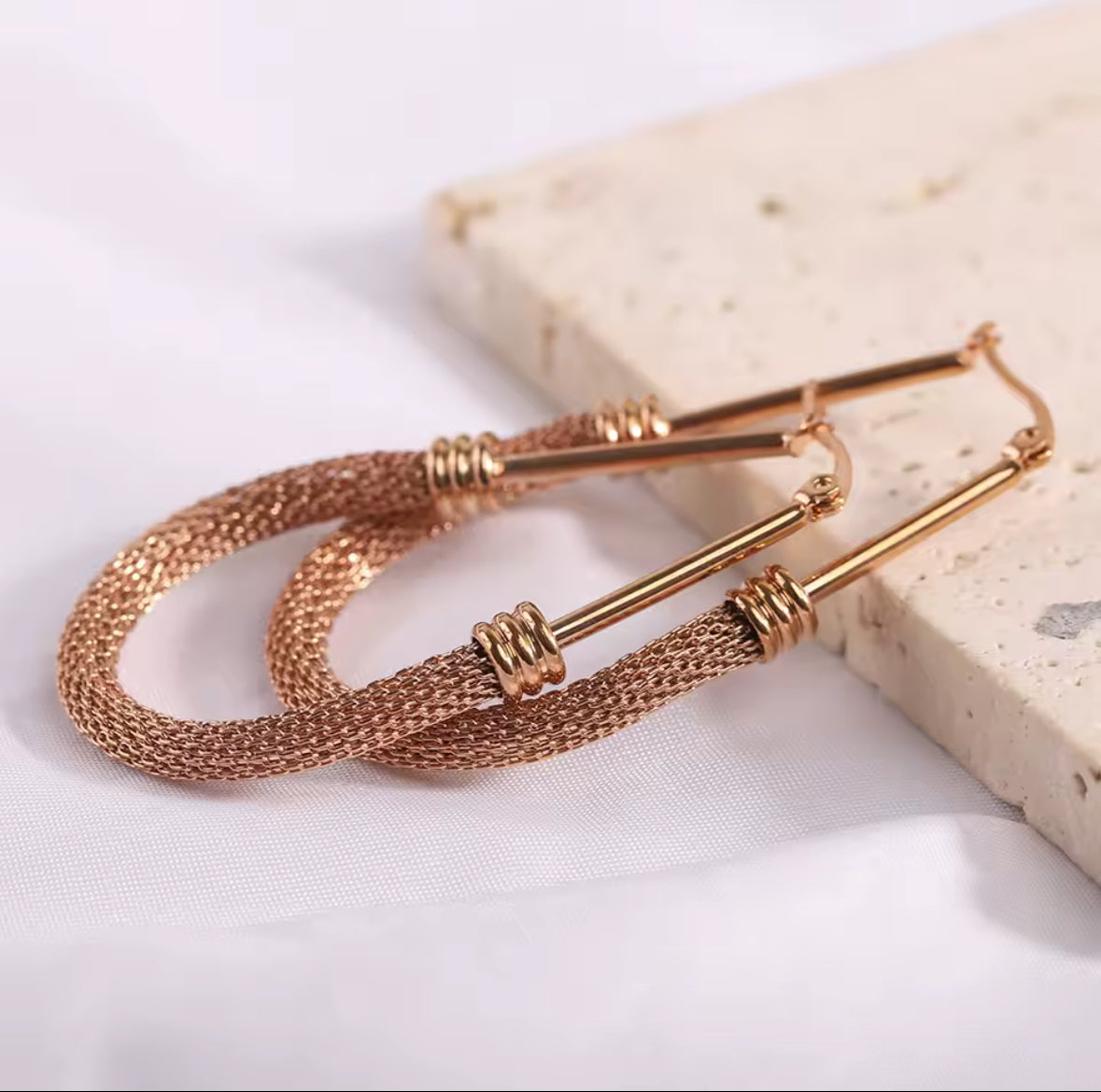 Designer Inspired stainless Steel Rose Gold oval Hoop Earring