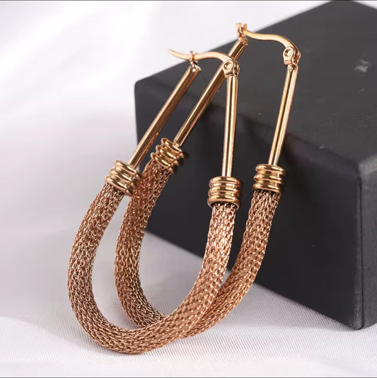 Designer Inspired stainless Steel Rose Gold oval Hoop Earring