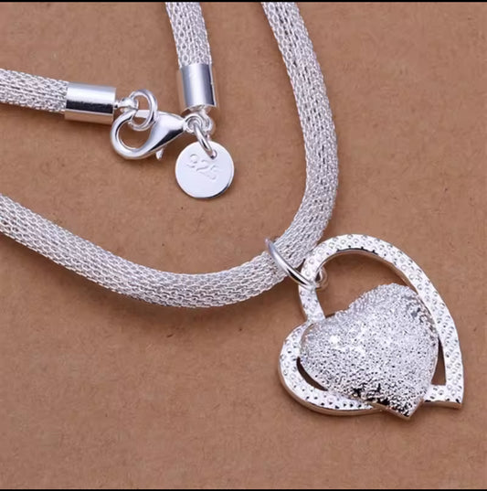 Sterling Silver Gorgeous  Double Heart Charm Necklace
