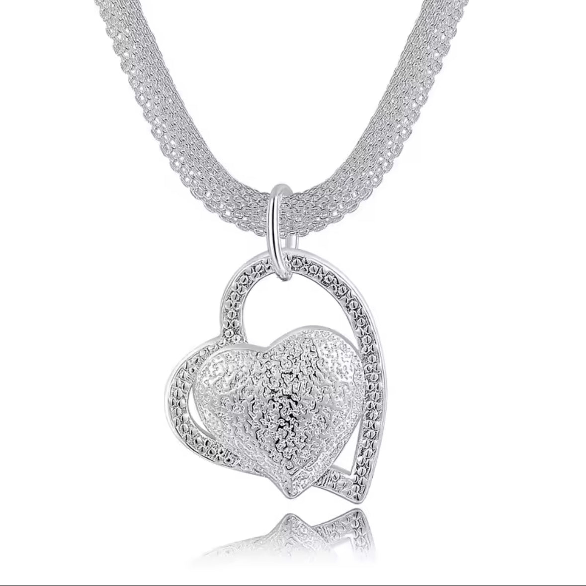 Sterling Silver Gorgeous  Double Heart Charm Necklace