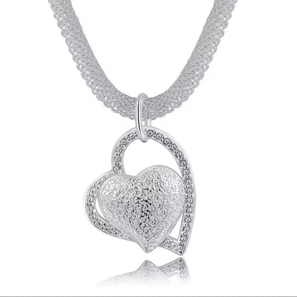 Sterling Silver Gorgeous  Double Heart Charm Necklace