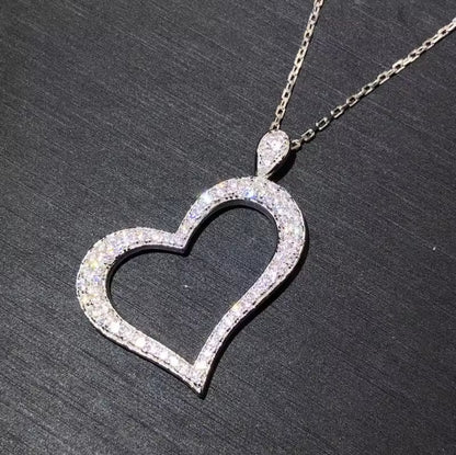 Sterling Silver Necklace with Heart Shape Inlaid Zircon Pendant