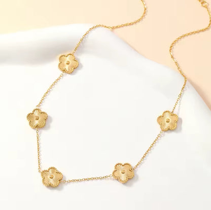 18k Gold Plated Double Side 5 leaf Clover Necklace