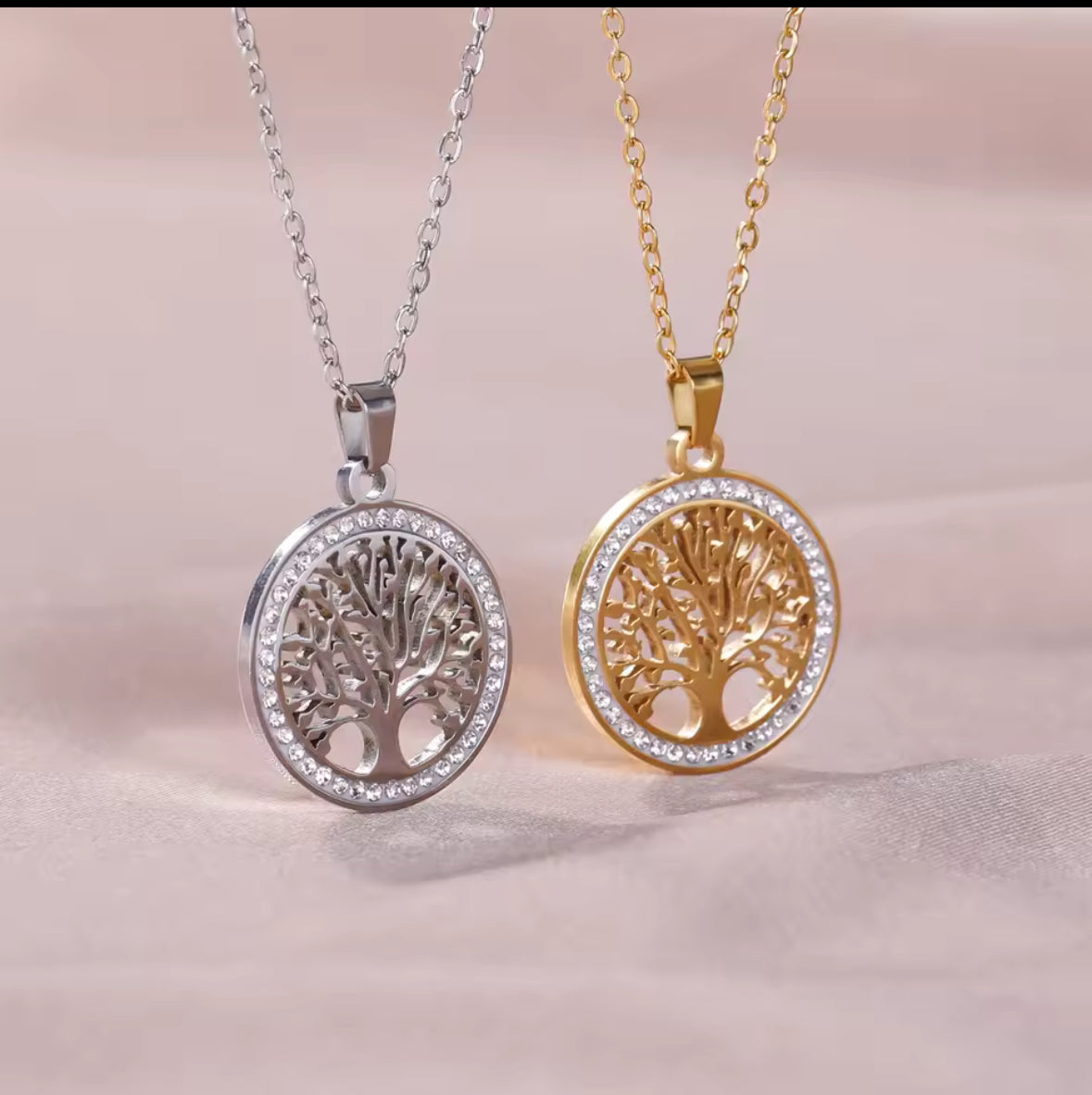 Tree of life stainless steel necklace with inlaid Zircon