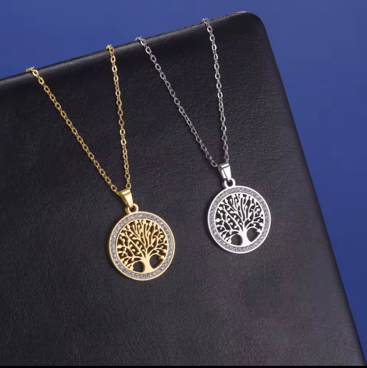 Tree of life stainless steel necklace with inlaid Zircon