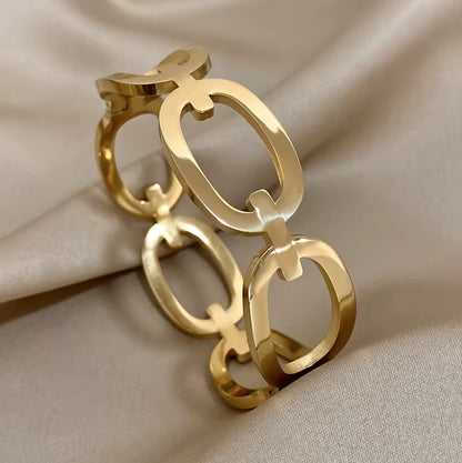 Interlocking Stainless Steel Gold circle cut out Cuff Bracelet