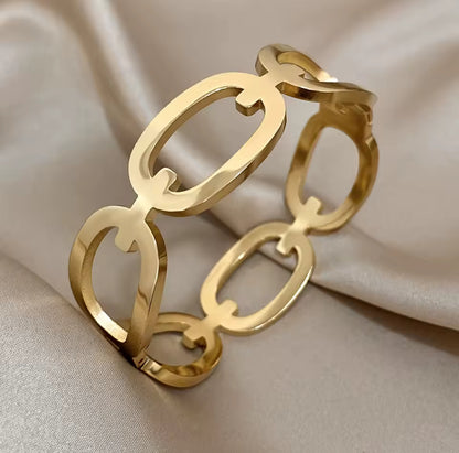 Interlocking Stainless Steel Gold circle cut out Cuff Bracelet