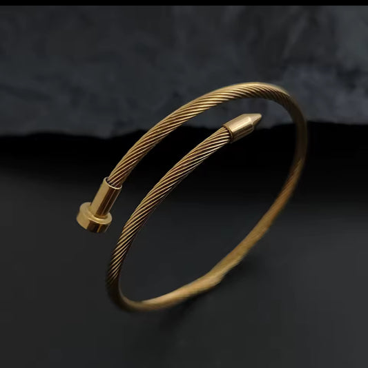 Designer Inspired Gold Button Pattern Nail Stainless Steel bracelet
