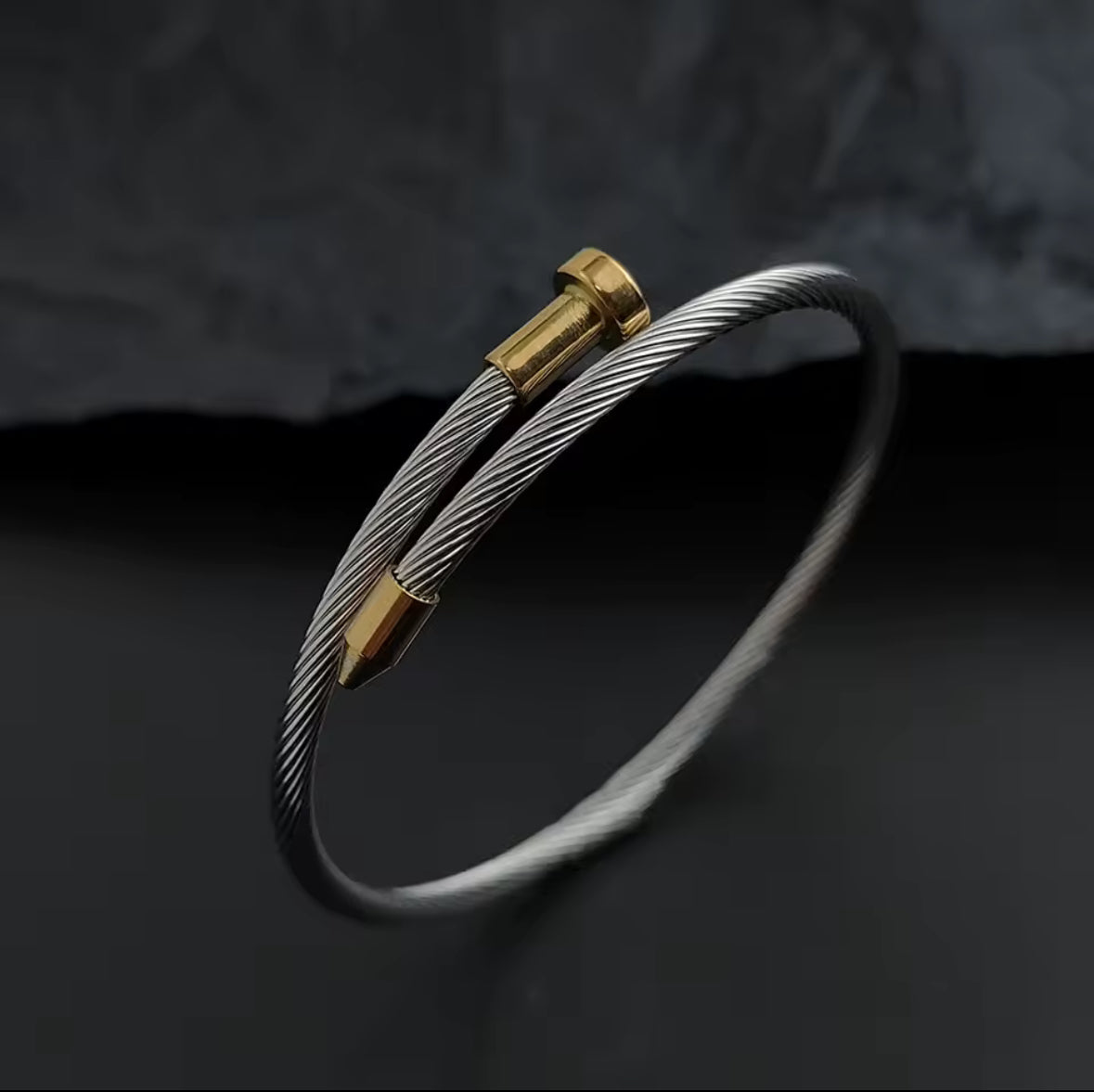 Designer Inspired Two Tone Button Pattern Nail Stainless Steel Bracelet