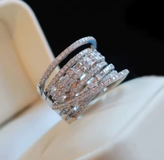 Multi layer shining  Inlaid zircon Ring
