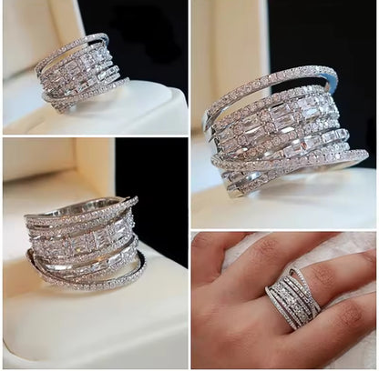 Multi layer shining  Inlaid zircon Ring