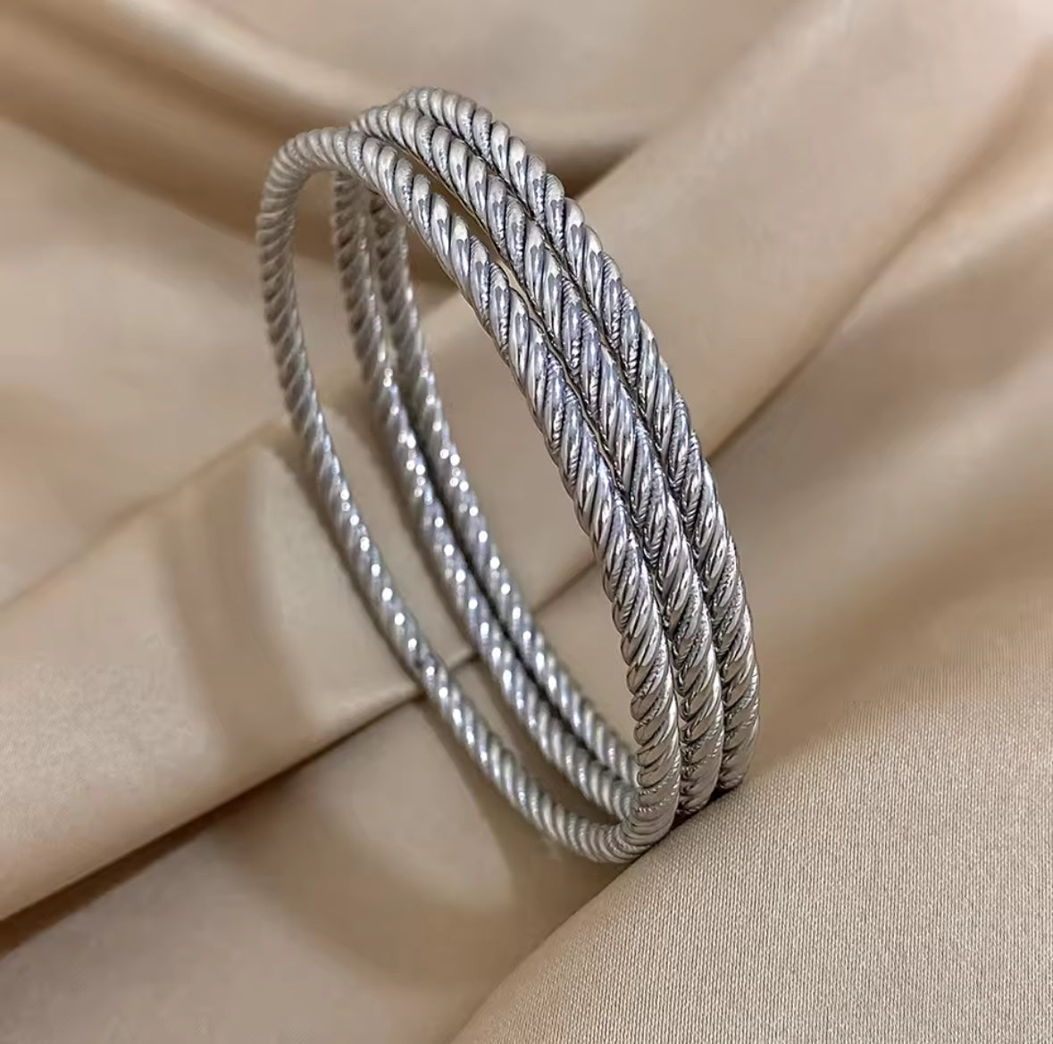 3 PCS 18K Silver Plated Stainless Steel Twisted Designs  Bangles