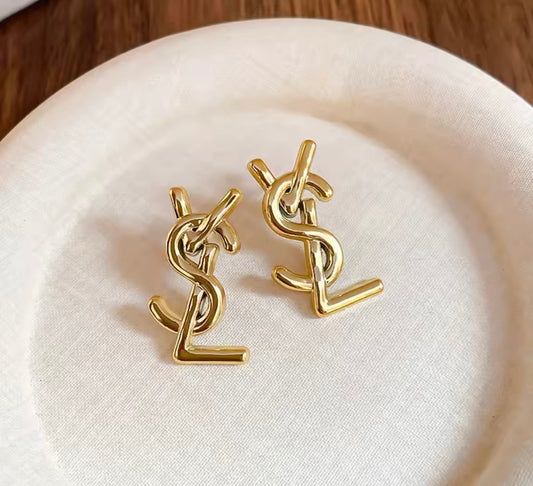 Designer Inspired Gold Stainless Steel signature Earrings