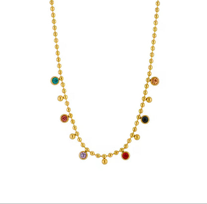 Gold Stainless Steel Multicolor Crystal Zircon Necklace