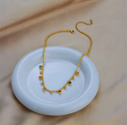 Gold Stainless Steel Multicolor Crystal Zircon Necklace