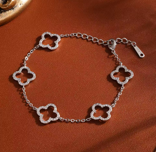Gorgeous Four Leaf Hollow Clover Bracelet with in laid Zircon