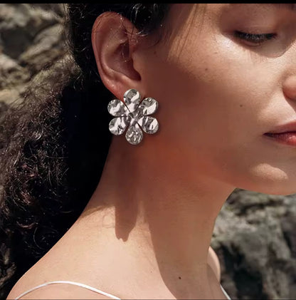 Stainless Steel Large Flower Earrings