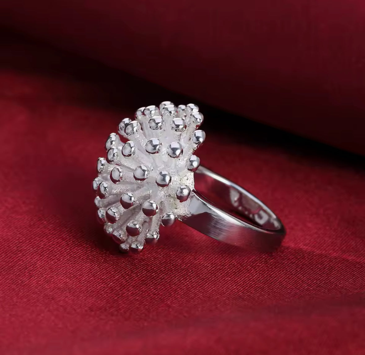 STERLING SILVER CORAL DESIGNS RING
