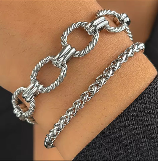 Designer inspired Silver Stainless  steel Bracelet set