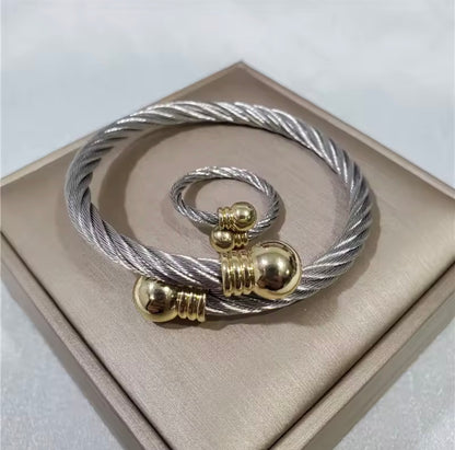 Designer Inspired Stainless Steel Gold & Silver Cable Bracelet