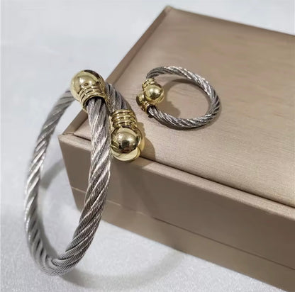 Designer Inspired Stainless Steel Gold & Silver Cable Bracelet