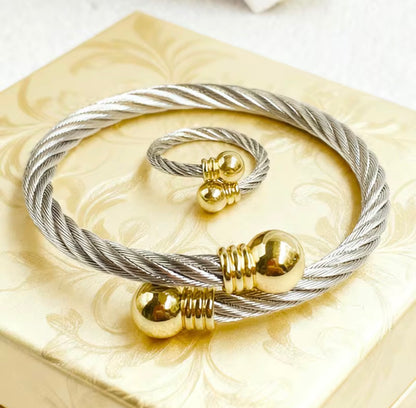 Designer Inspired Stainless Steel Gold & Silver Cable Bracelet