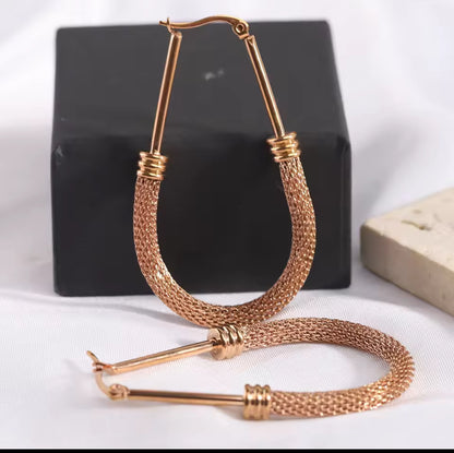 Designer Inspired stainless Steel Rose Gold oval Hoop Earring