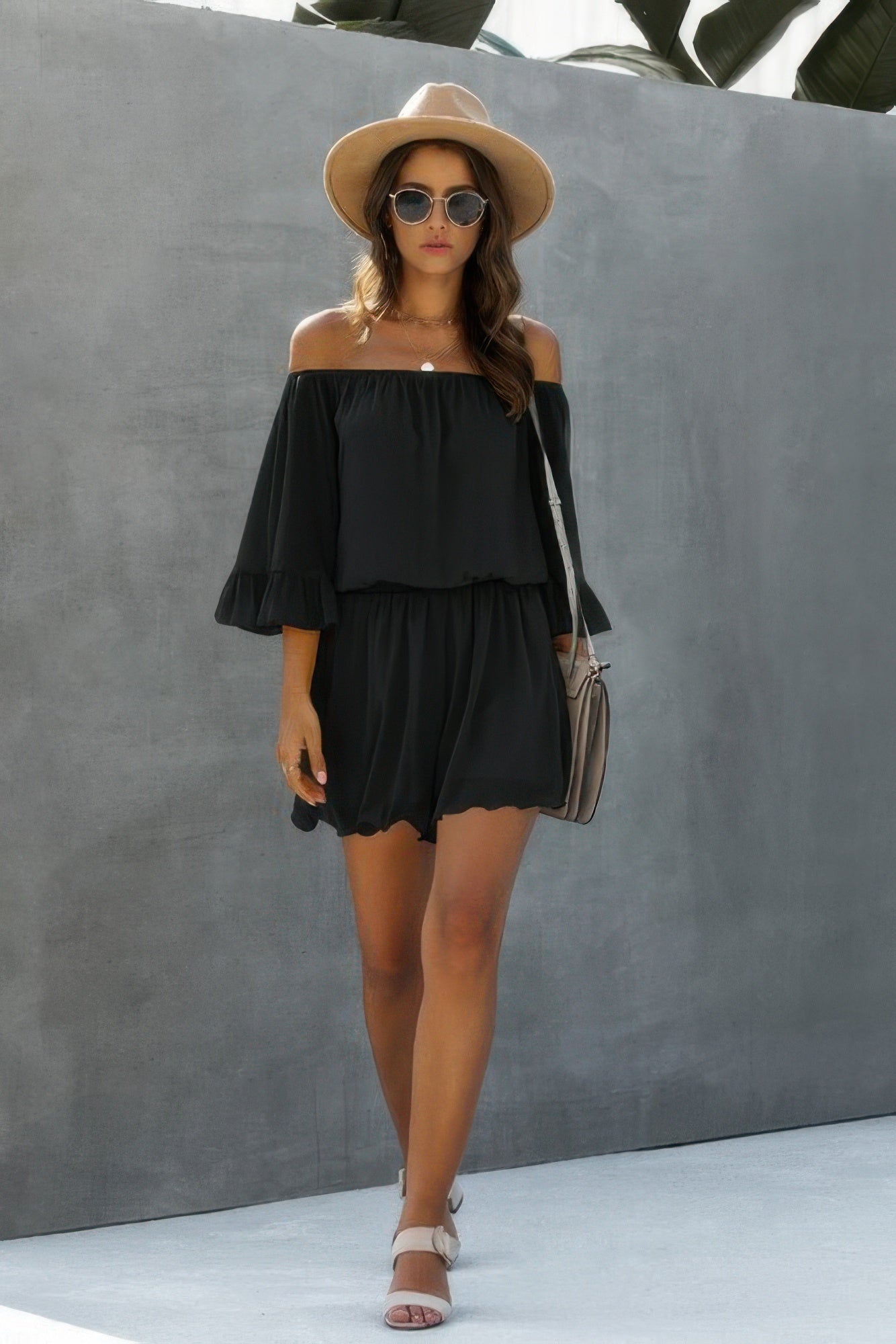 Off Shoulder Flare Sleeve Chiffon Romper