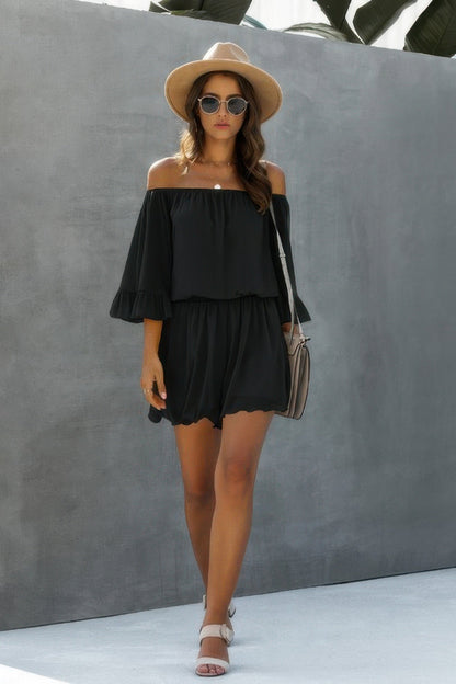 Off Shoulder Flare Sleeve Chiffon Romper