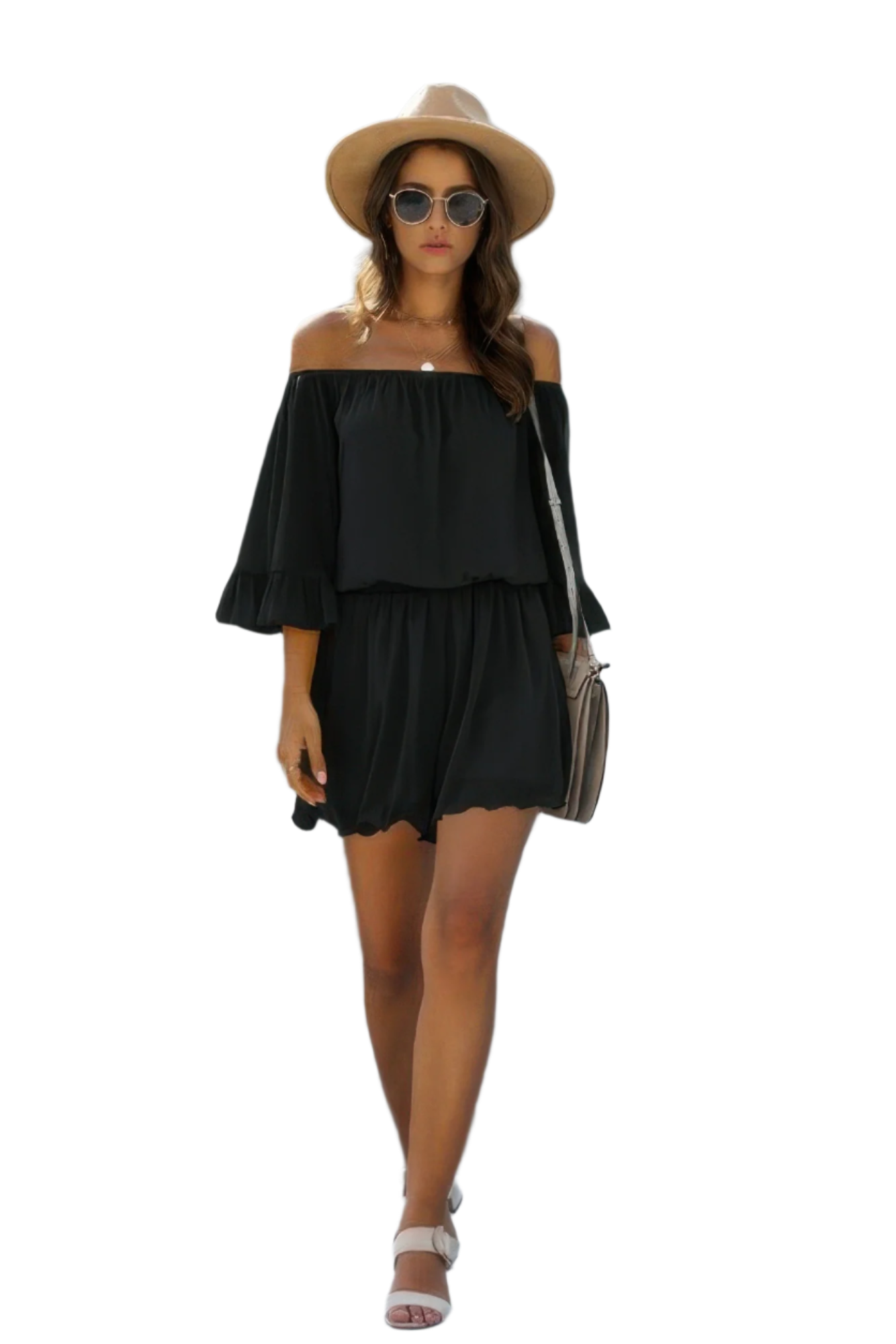 Off Shoulder Flare Sleeve Chiffon Romper