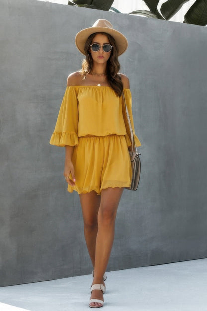 Off Shoulder Flare Sleeve Chiffon Romper