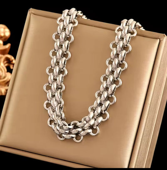 Stainless steel Cuban wide link necklace.