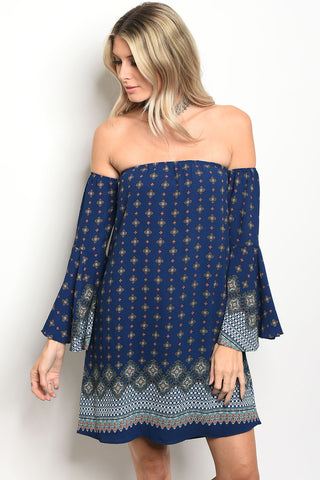 Picture of NAVY AND BEIGE OFF SHOULDER DRESS
