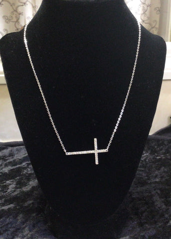 Picture of N233- RHODIUM NECKLACE WITH CZ CROSS PENDANT