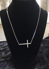 N233- RHODIUM NECKLACE WITH CZ CROSS PENDANT