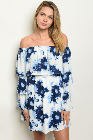 Picture of Navy Blue and cream Layerded off shoulder Dress
